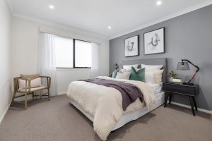 dark bedroom wall ideas light grey bedroom feature wall from metricon display home